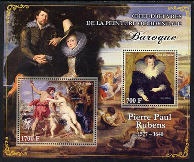 Ivory Coast 2013 Art Masterpieces from the Western World - Baroque Period - Peter Paul Rubens perf sheetlet containing 2 values unmounted mint