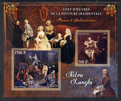 Ivory Coast 2013 Art Masterpieces from the Western World - Rococo & Neoclassicism - Pietro Longhi imperf sheetlet containing 2 values unmounted mint