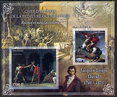 Ivory Coast 2013 Art Masterpieces from the Western World - Rococo & Neoclassicism - Jacques-Louis David imperf sheetlet containing 2 values unmounted mint