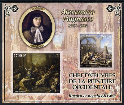 Ivory Coast 2013 Art Masterpieces from the Western World - Rococo & Neoclassicism - Alessandro Magnasco imperf sheetlet containing 2 values unmounted mint