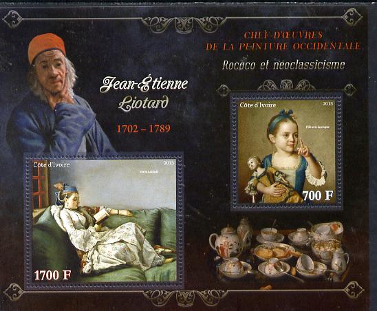 Ivory Coast 2013 Art Masterpieces from the Western World - Rococo & Neoclassicism - Jean-Etienne Liotard perf sheetlet containing 2 values unmounted mint