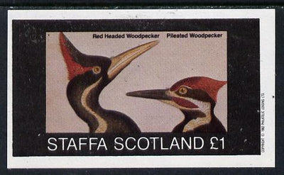 Staffa 1982 Birds #30 (Red Headed Woodpecker) imperf souvenir sheet (£1 value) unmounted mint