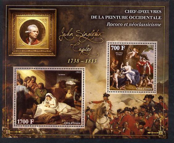 Ivory Coast 2013 Art Masterpieces from the Western World - Rococo & Neoclassicism - John Singleton Copley perf sheetlet containing 2 values unmounted mint