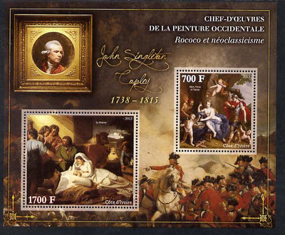 Ivory Coast 2013 Art Masterpieces from the Western World - Rococo & Neoclassicism - John Singleton Copley perf sheetlet containing 2 values unmounted mint