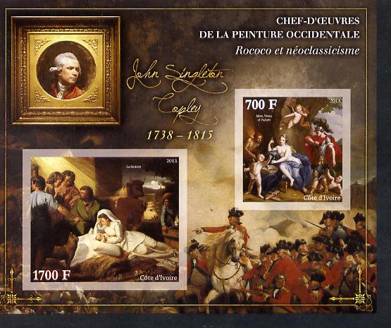 Ivory Coast 2013 Art Masterpieces from the Western World - Rococo & Neoclassicism - John Singleton Copley imperf sheetlet containing 2 values unmounted mint