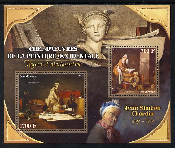 Ivory Coast 2013 Art Masterpieces from the Western World - Rococo & Neoclassicism - Jean-Baptiste-Simeon Chardin perf sheetlet containing 2 values unmounted mint