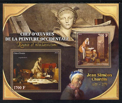 Ivory Coast 2013 Art Masterpieces from the Western World - Rococo & Neoclassicism - Jean-Baptiste-Simeon Chardin perf sheetlet containing 2 values unmounted mint