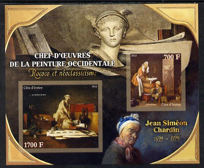 Ivory Coast 2013 Art Masterpieces from the Western World - Rococo & Neoclassicism - Jean-Baptiste-Simeon Chardin imperf sheetlet containing 2 values unmounted mint