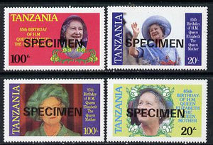 Tanzania 1985 Life & Times of HM Queen Mother set of 4 each opt'd SPECIMEN (as SG 425-8) unmounted mint
