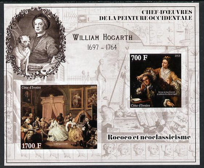 Ivory Coast 2013 Art Masterpieces from the Western World - Rococo & Neoclassicism - William Hogarth imperf sheetlet containing 2 values unmounted mint