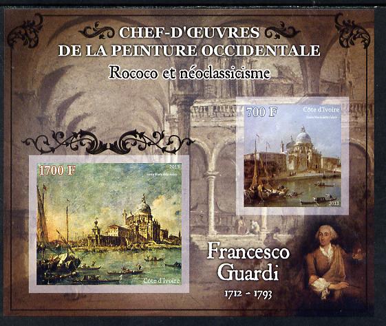 Ivory Coast 2013 Art Masterpieces from the Western World - Rococo & Neoclassicism - Francesco Guardi imperf sheetlet containing 2 values unmounted mint