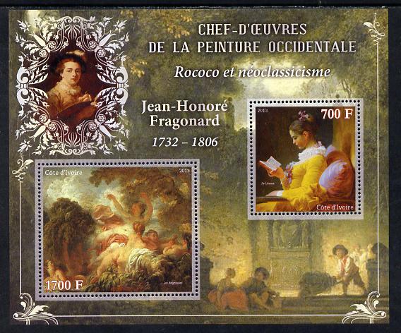 Ivory Coast 2013 Art Masterpieces from the Western World - Rococo & Neoclassicism - Jean-Honore Fragonard perf sheetlet containing 2 values unmounted mint