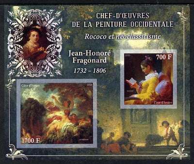Ivory Coast 2013 Art Masterpieces from the Western World - Rococo & Neoclassicism - Jean-Honore Fragonard imperf sheetlet containing 2 values unmounted mint