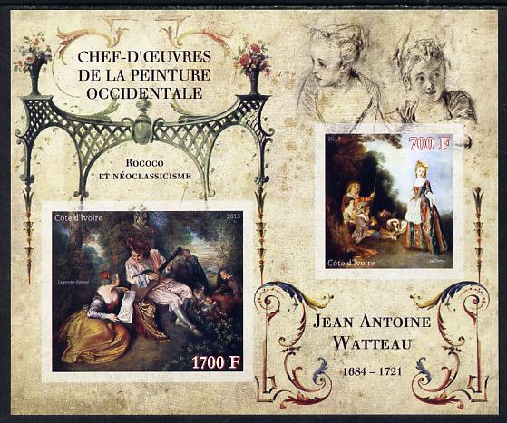 Ivory Coast 2013 Art Masterpieces from the Western World - Rococo & Neoclassicism - Jean-Antoine Watteau imperf sheetlet containing 2 values unmounted mint