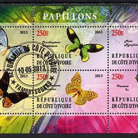 Ivory Coast 2013 Butterflies #4 perf sheetlet containing 6 values fine cto used