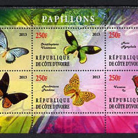 Ivory Coast 2013 Butterflies #4 perf sheetlet containing 6 values unmounted mint