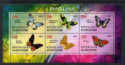 Ivory Coast 2013 Butterflies #4 perf sheetlet containing 6 values unmounted mint