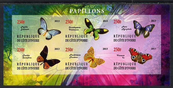 Ivory Coast 2013 Butterflies #4 imperf sheetlet containing 6 values unmounted mint