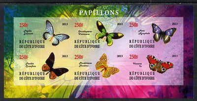 Ivory Coast 2013 Butterflies #4 imperf sheetlet containing 6 values unmounted mint