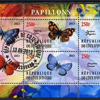 Ivory Coast 2013 Butterflies #5 perf sheetlet containing 6 values fine cto used
