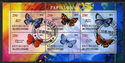 Ivory Coast 2013 Butterflies #5 perf sheetlet containing 6 values fine cto used