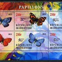 Ivory Coast 2013 Butterflies #5 perf sheetlet containing 6 values unmounted mint