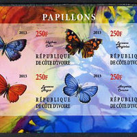 Ivory Coast 2013 Butterflies #5 imperf sheetlet containing 6 values unmounted mint