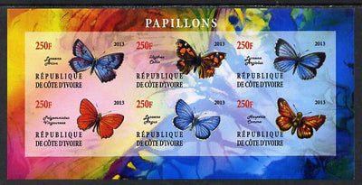 Ivory Coast 2013 Butterflies #5 imperf sheetlet containing 6 values unmounted mint