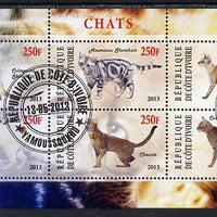 Ivory Coast 2013 Domestic Cats #3 perf sheetlet containing 6 values fine cto used