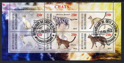 Ivory Coast 2013 Domestic Cats #3 perf sheetlet containing 6 values fine cto used