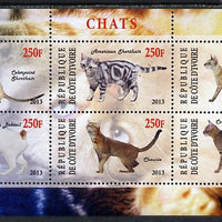 Ivory Coast 2013 Domestic Cats #3 perf sheetlet containing 6 values unmounted mint