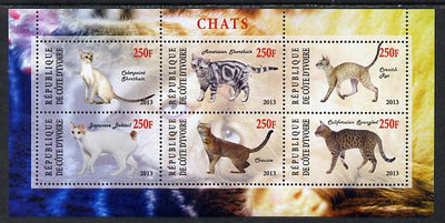 Ivory Coast 2013 Domestic Cats #3 perf sheetlet containing 6 values unmounted mint