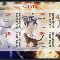 Ivory Coast 2013 Domestic Cats #3 imperf sheetlet containing 6 values unmounted mint