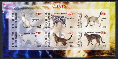 Ivory Coast 2013 Domestic Cats #3 imperf sheetlet containing 6 values unmounted mint