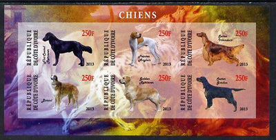 Ivory Coast 2013 Dogs #3 imperf sheetlet containing 6 values unmounted mint