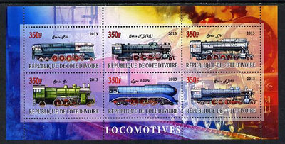 Ivory Coast 2013 Locomotives #2 perf sheetlet containing 6 values unmounted mint