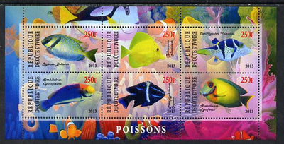 Ivory Coast 2013 Fish perf sheetlet containing 6 values unmounted mint