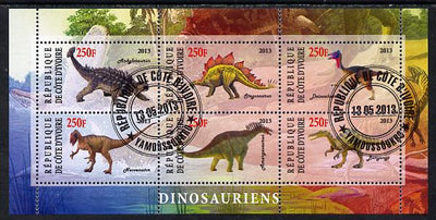 Ivory Coast 2013 Dinosaurs #2 perf sheetlet containing 6 values fine cto used