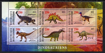 Ivory Coast 2013 Dinosaurs #2 perf sheetlet containing 6 values unmounted mint