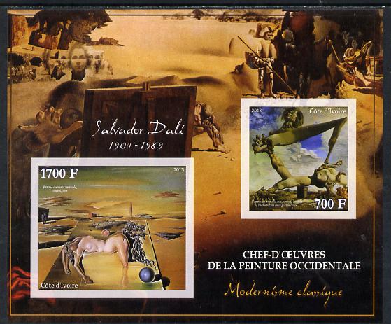 Ivory Coast 2013 Art Masterpieces from the Western World - Modernism - Salvador Dali imperf sheetlet containing 2 values unmounted mint