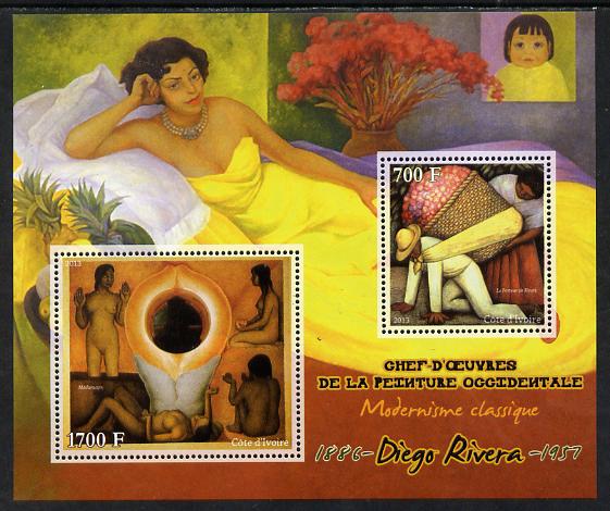 Ivory Coast 2013 Art Masterpieces from the Western World - Modernism - Diego Rivera perf sheetlet containing 2 values unmounted mint