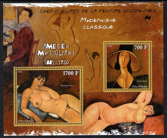 Ivory Coast 2013 Art Masterpieces from the Western World - Modernism - Amedeo Modigliani perf sheetlet containing 2 values unmounted mint