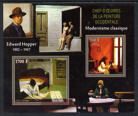 Ivory Coast 2013 Art Masterpieces from the Western World - Modernism - Edward Hopper perf sheetlet containing 2 values unmounted mint