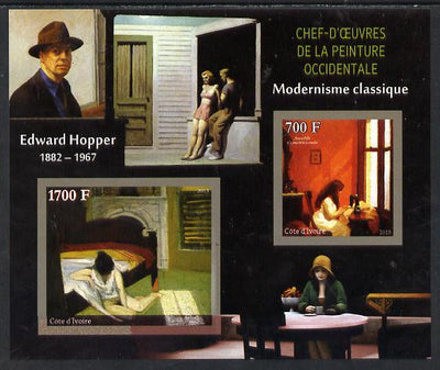 Ivory Coast 2013 Art Masterpieces from the Western World - Modernism - Edward Hopper imperf sheetlet containing 2 values unmounted mint
