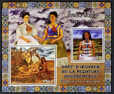 Ivory Coast 2013 Art Masterpieces from the Western World - Modernism - Frida Kahlo perf sheetlet containing 2 values unmounted mint