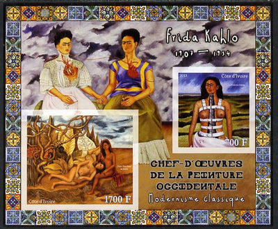 Ivory Coast 2013 Art Masterpieces from the Western World - Modernism - Frida Kahlo imperf sheetlet containing 2 values unmounted mint