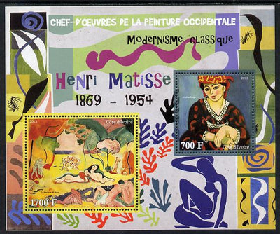 Ivory Coast 2013 Art Masterpieces from the Western World - Modernism - Henri Matisse perf sheetlet containing 2 values unmounted mint