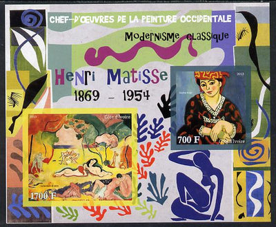 Ivory Coast 2013 Art Masterpieces from the Western World - Modernism - Henri Matisse imperf sheetlet containing 2 values unmounted mint