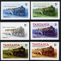 Tanzania 1986 Locomotive 3022 5s value (SG 430) unmounted mint imperf set of 6 progressive colour proofs each with 'Ameripex '86' opt in gold*