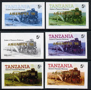 Tanzania 1986 Locomotive 3022 5s value (SG 430) unmounted mint imperf set of 6 progressive colour proofs each with 'Ameripex '86' opt in gold*